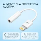 Adaptador Lightning branco com entrada P3 e cabo curto
