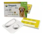 Caixa Simparic branca e verde, blister prateado com dois comprimidos e folheto.