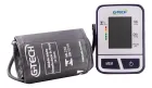Aparelho de pressão G-tech digital branco e braçadeira cinza escura com logo.