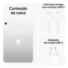 Apple iPad prateado, cabo USB-C branco e adaptador de energia