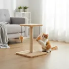 Arranhador para Gatos Poste bege com brinquedos duplos e gato brincando