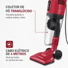 Aspirador de Pó Turbo Cycle vermelho com coletor translúcido e cabo elétrico preto.