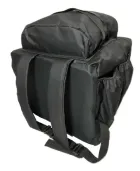 Mochila de entregador preta com alças, bolsos laterais e tecido liso.