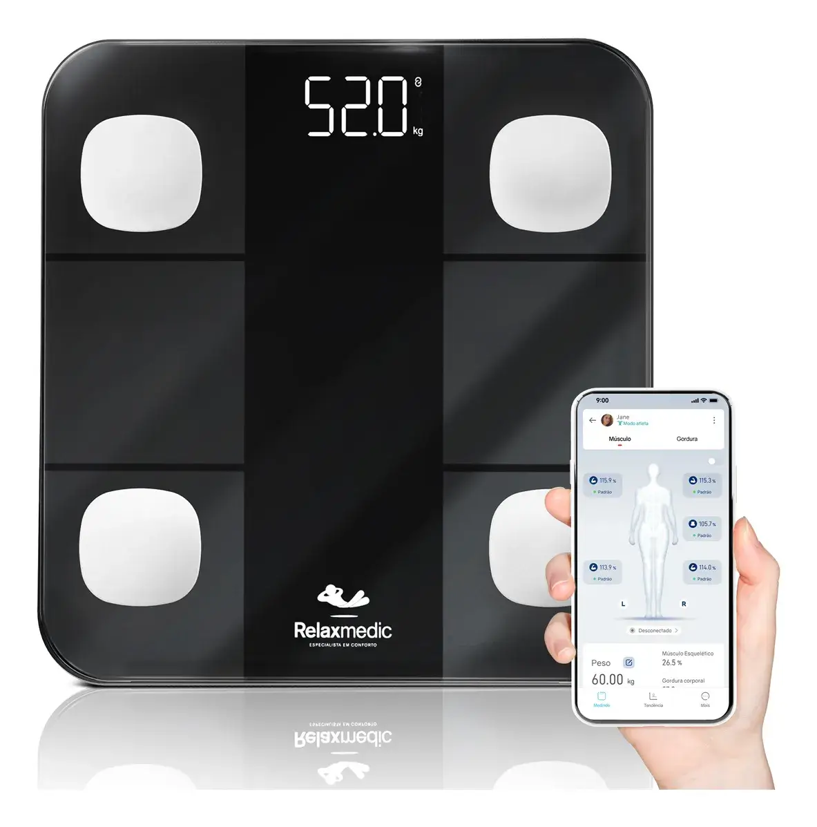 Balança Bioimpedância Digital Corporal Bluetooth Relaxmedic