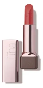 Batom Hidratante CC Natura Una cor nude pêssego, embalagem rose gold e base marrom.