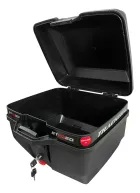 Bauleto Stoned Tracker preto aberto, interior visível, com chaves e detalhes vermelhos