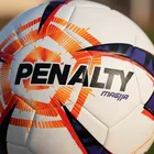 Bola de Futebol Campo Penalty Magia branca com detalhes laranja e roxos