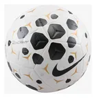 Bola de Futebol Nike Academy branca com padrões pretos e detalhes dourados.