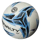 Bola Futsal Penalty Rx branca com estampas geométricas azuis e pretas.