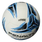 Bola Futsal Penalty 500 branca com padrões geométricos azuis e pretos