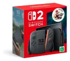 Caixa vermelha do Nintendo Switch 2 com console preto e Joy-Cons laranja.