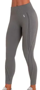 Calça Legging Lupo cinza com logo branco, listras e textura canelada.