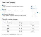 Calça Legging: tabela de medidas e ilustração de cintura e quadril