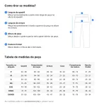 Diagrama e tabela de medidas da calça térmica masculina