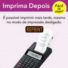 Calculadora de Mesa preta com bobina de impressão branca e números impressos.