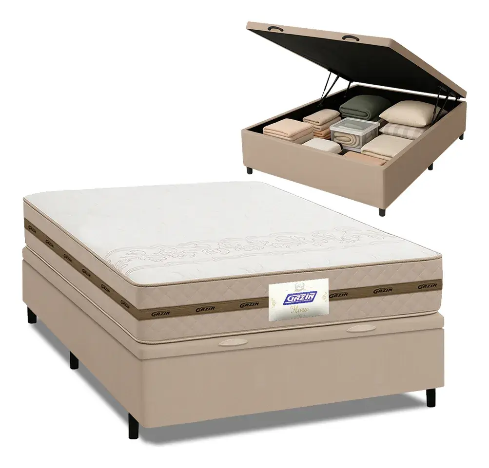 Cama Box Baú Casal Colchão Gazin