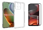Duas capas transparentes anti-impacto e uma película de vidro preta para Moto G15.
