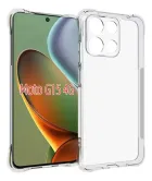 Capa transparente anti-impacto para Moto G15 com celular visível e cantos reforçados.