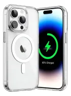 Capa Magsafe transparente com anel branco em iPhone, tela com 65% carregado.