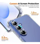 Capa Capinha transparente para Samsung Galaxy azul com bordas elevadas e três câmeras.