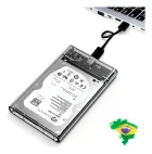Case para HD Slim Externo transparente com HD interno e cabo USB conectado ao notebook