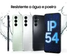 Celular Samsung Galaxy A16 em várias cores com respingos de água e tela IP54