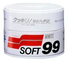 Pote branco da cera Soft99 White Cleaner com logo Soft99 e detalhes vermelhos.