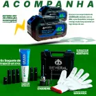 Duas baterias azuis 48v, maleta preta, soquetes, graxa e luvas para parafusadeira.