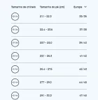 Tabela de tamanhos para chinelo Havaianas Top com medidas em cm e Europa.