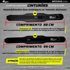 Dois cintos pretos de musculação com comprimentos de 88 e 99 cm