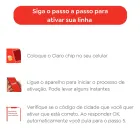 Claro chip vermelho e smartphones em passos de ativação.