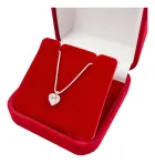 Colar Ponto de Luz Prata 925 com pingente de coração em caixa de veludo vermelha