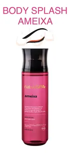 Nativa Spa Ameixa, frasco rosa escuro de body splash com tampa preta.
