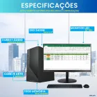 Computador Completo: torre preta, monitor preto exibindo planilha, teclado e mouse.