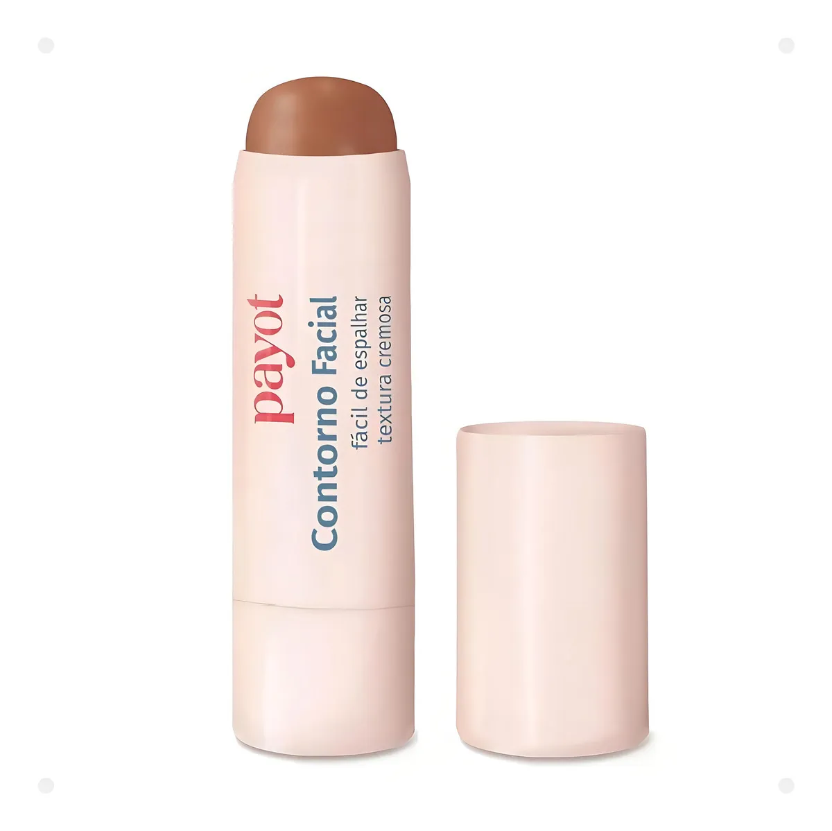Contorno bastão Payot marrom, embalagem bege clara aberta e tampa.