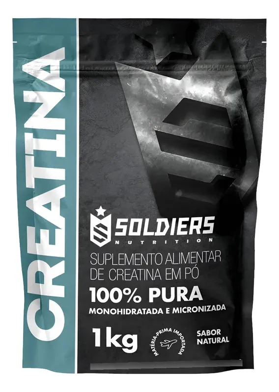 Pacote preto e verde de Creatina Monohidratada 1kg Soldiers Nutrition