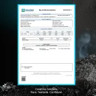 Relatório de ensaios branco de Creatina com texto e logo.