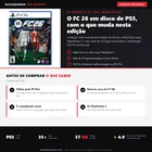 Infográfico editorial Achadinho: jogo EA Sports FC 26 em midia fisica para PlayStation 5, com mais de 35 ligas licenciadas e otimizacao PS5 Pro Enhanced; ocupa cerca de 57 GB, o online exige PS Plus e esta midia nao roda em PS4