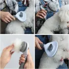 Escova Pelos Pet Automatica cinza e branca removendo pelos de cão branco.