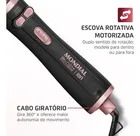 Escova Rotativa Mondial preta e rose gold com cabo giratório.