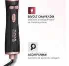 Escova Rotativa Mondial preta e rosa, com botões e ícones de voltagem.