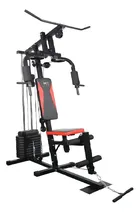 Estação de Musculação Wct Fitness preta com estofamento vermelho e preto.