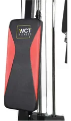Estofamento preto e vermelho da Estação de Musculação WCT Fitness com logo amarelo.