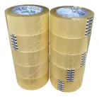 Dez rolos de Fita Lacre Bem Adesiva transparente empilhados