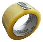 Fita Lacre Bem Adesiva transparente em rolo, miolo branco com texto preto.