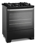 Fogão 5 Bocas Electrolux Preto FE5GB com mesa de vidro e grades de ferro.