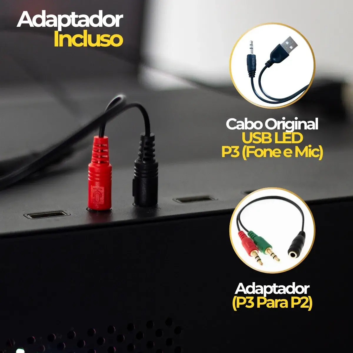 Adaptador P2/P3 incluso na embalagem