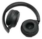 Fone de ouvido JBL Tune 510BT preto dobrado, com a letra R visível.