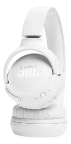Fone de Ouvido JBL Tune 520BT branco, com logo JBL e botões visíveis.