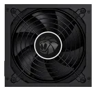 Fonte de alimentação preta Gamemax com ventoinha e logo central com anel branco.